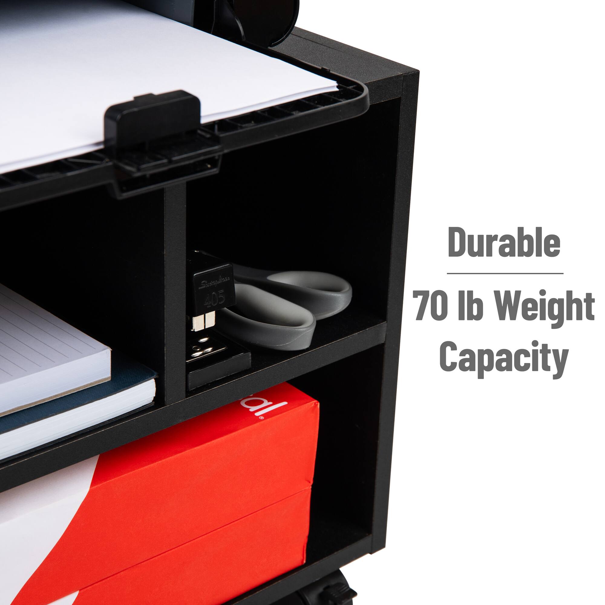 Mind Reader 15.7" Black Printer Cart with Rolling Supply Organization Shelves